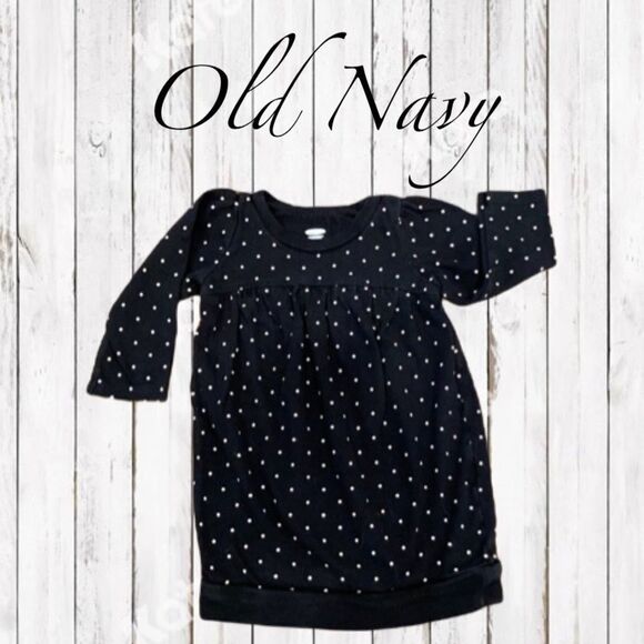 Old Navy Other - OLD NAVY Infant Dress Black Polka Dot Poof Casual Long Sleeve 6-12 M